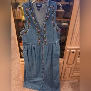 Embroidered Denim Dress with Floral Design